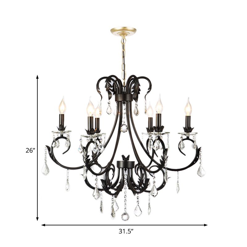 6/8 Bulbos Candelier Candelier Nordic Crystal Hanging Techo Luz en negro para sala de estar
