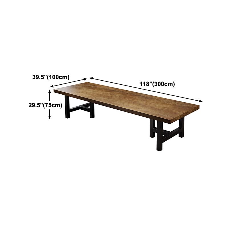 Pine Wood Top Rectangular Office Desk Industrial Desk with Black Metal Base