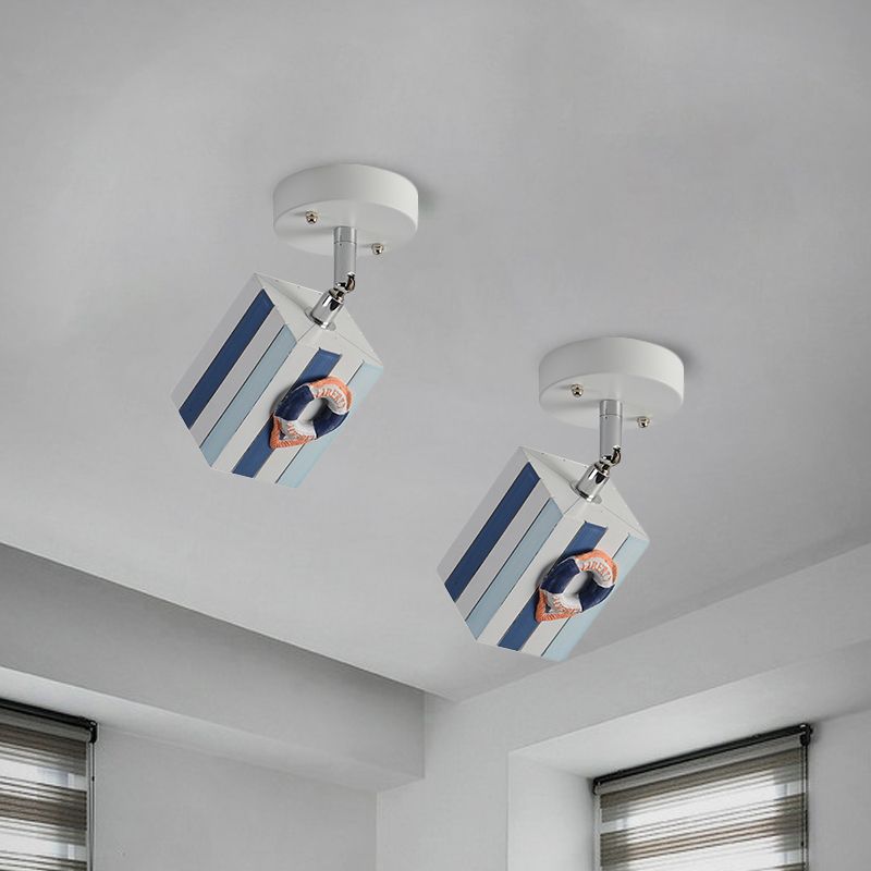 Cubic Resin Ceiling Mounted Fixture Modern 1 Light Sky Blue/Green/Coffee Semi Flush Lamp with Seagull/Ship/Starfish Deco