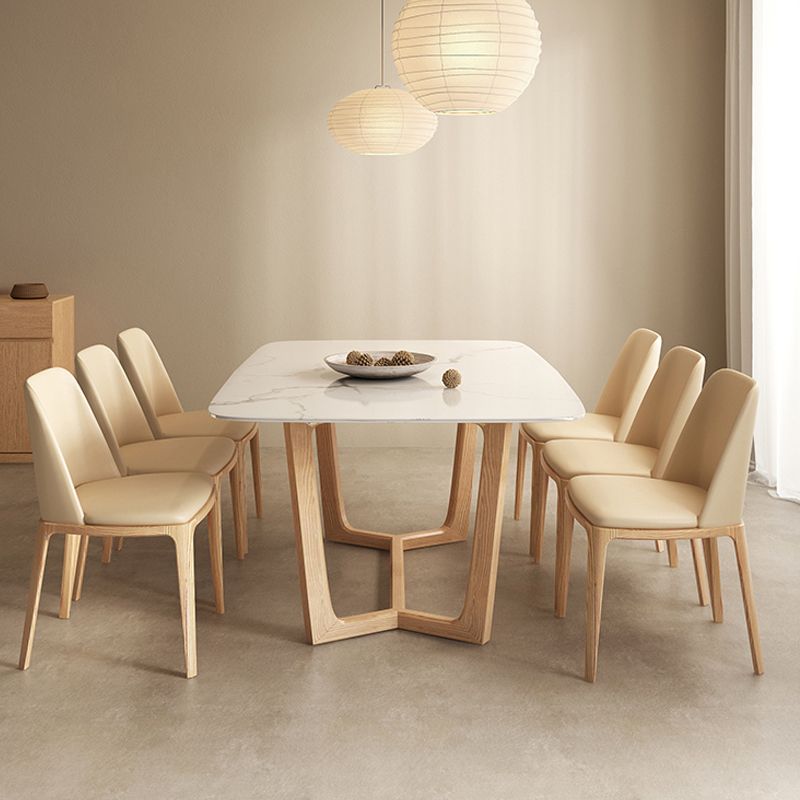 Solid Wood Base Dining Table Rectangle Dining Table with Trestle Base