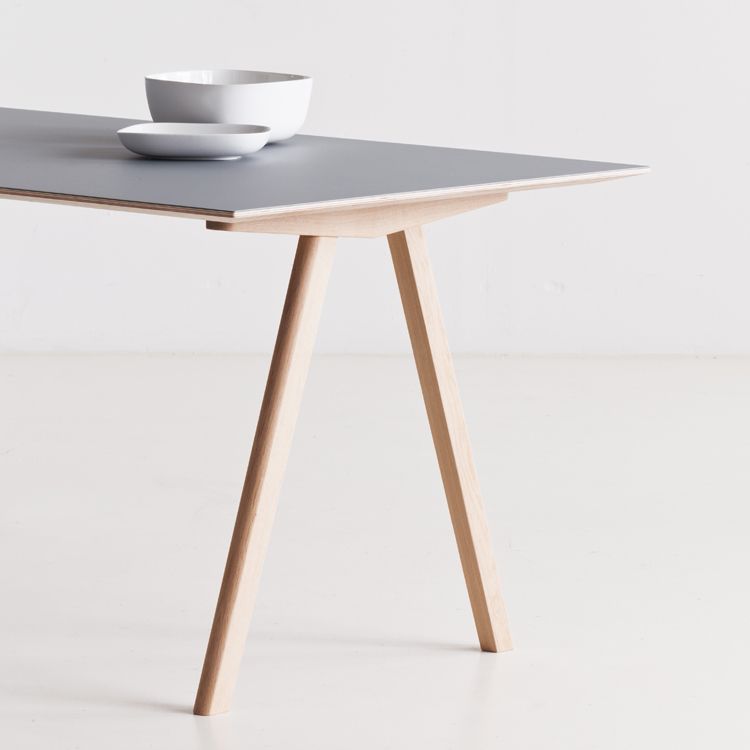 Rectangle Minimalist Dining Table Two-Color Fixed Table with Solid Wood