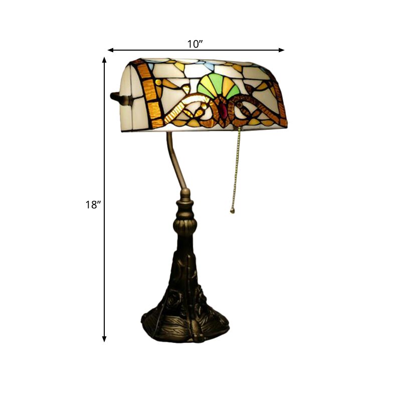 Bronze 1 Bulb Pull-Kette Schreibtisch Leicht mediterrane handgeschnittenes Glasrollover Schatten Nachtisch Lampe mit Plug-in-Kabel