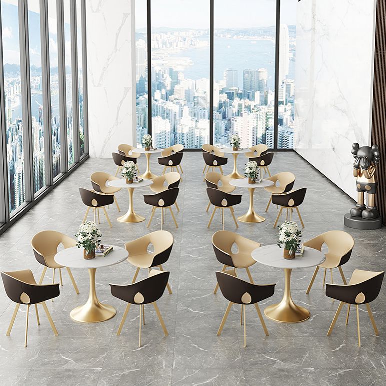Round Tulip Base Luxury Dining Table White Tone Fixed Table with Sintered Stone