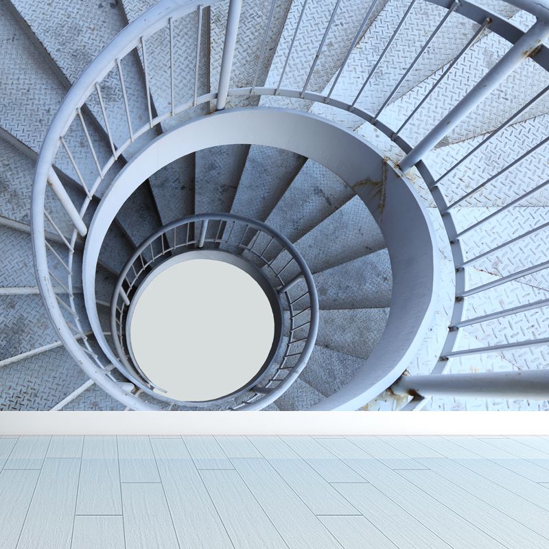 Close-Up Swirl Staircase Mural Wallpaper White Contemporary Wall Art for Living Room