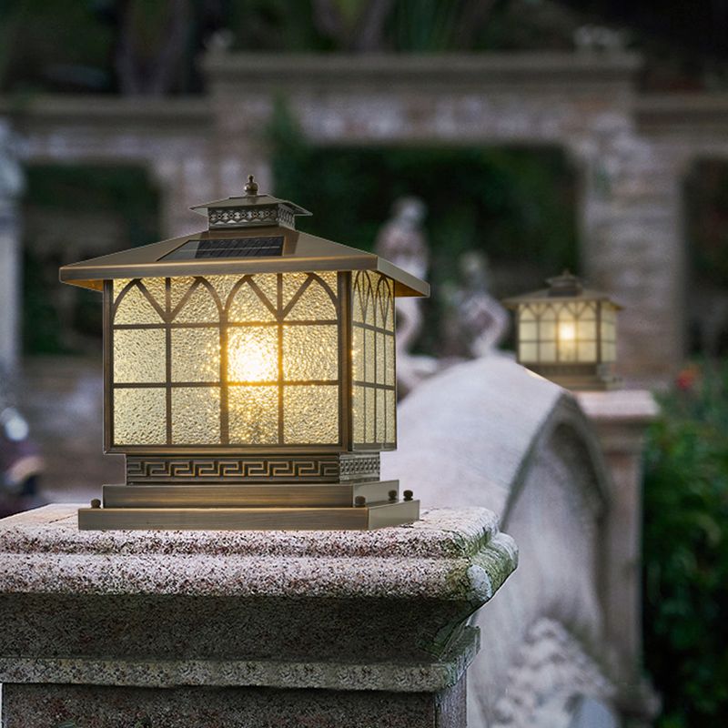 Rectangle Shape Metal Outdoor Lamp Modern Style Solar Pillar Light in Bronze