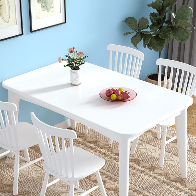 White Dining Table Set 1/5/7 Pcs Rubberwood Solid Wood Dining Table and Chairs