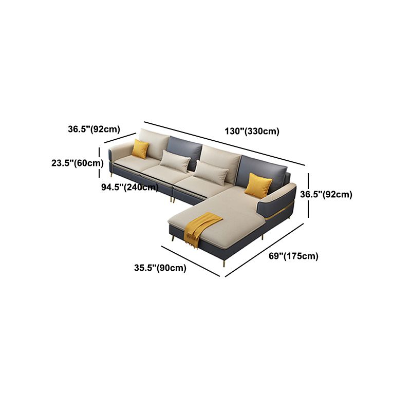 Glam Faux Leather Square Tufted Sofa Grey and Beige Sofa Chaise
