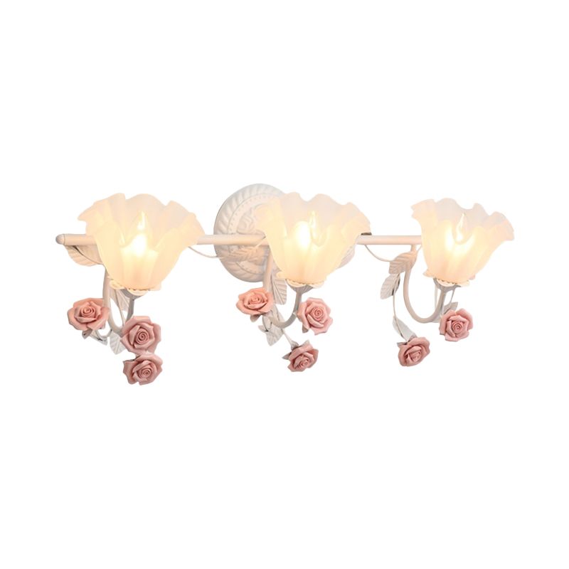 Ruffle Bathroom Wall Mount Light American Flower Frosted Glass 2/3-Head Pink/Blue Vanity Sconce