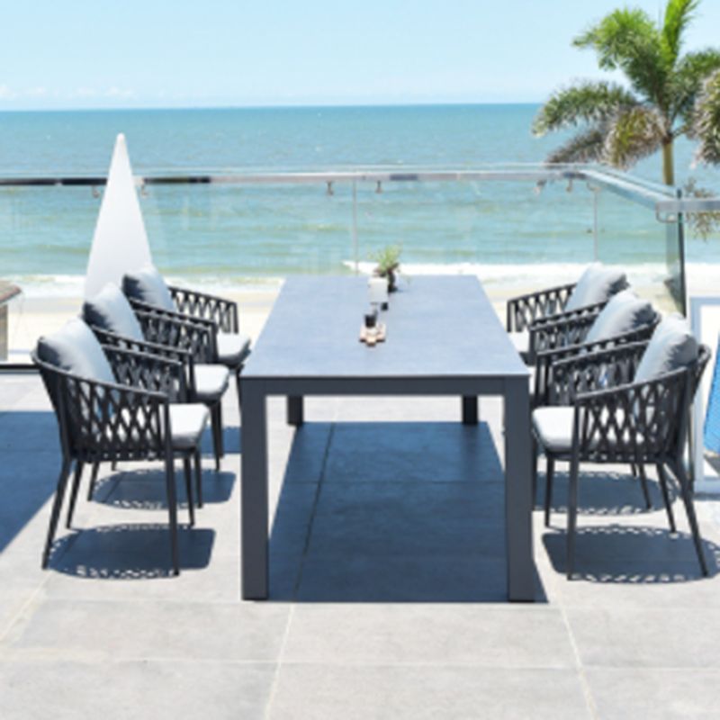 Industrial Black Dining Table Set 1/5/7 Pcs Stone Patio Dining Table Set