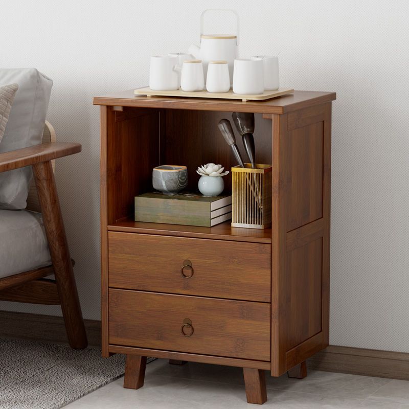 Contemporary Bedroom Wooden Storage Chest Vertical Chest in Brown with Drawers