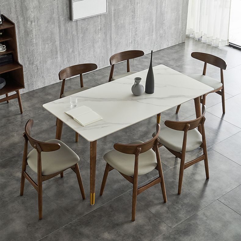 Mesa de comedor de lujo tradicional Mesa de comedor de piedra sinterizada con base de madera maciza