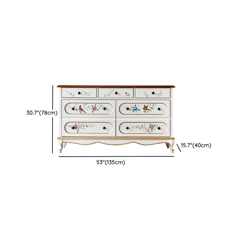 White French Country Wood Storage Chest with Drawers for Home