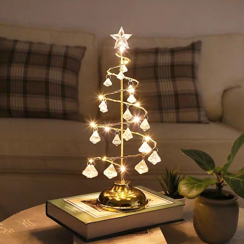 Lampada da tavolo per albero di Natale argento/oro Lampada da comodino moderna a LED in cristallo trasparente K9 per camera da letto