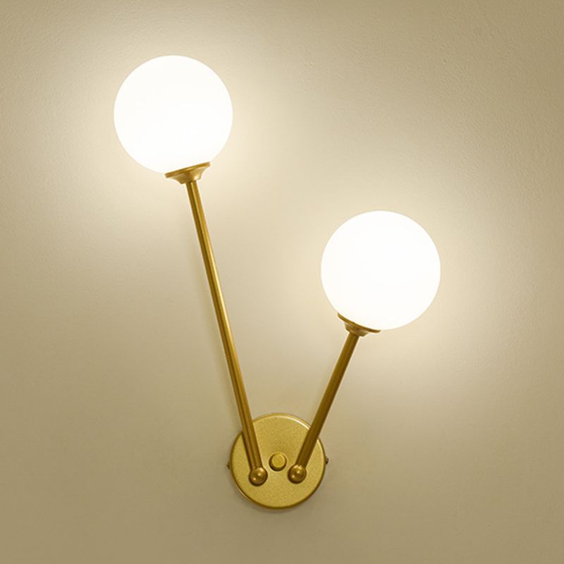 Modern Minimalist Style Double Globe Wall Lighting Fixtures 2 Lights Wall Sconces with Glass Shade