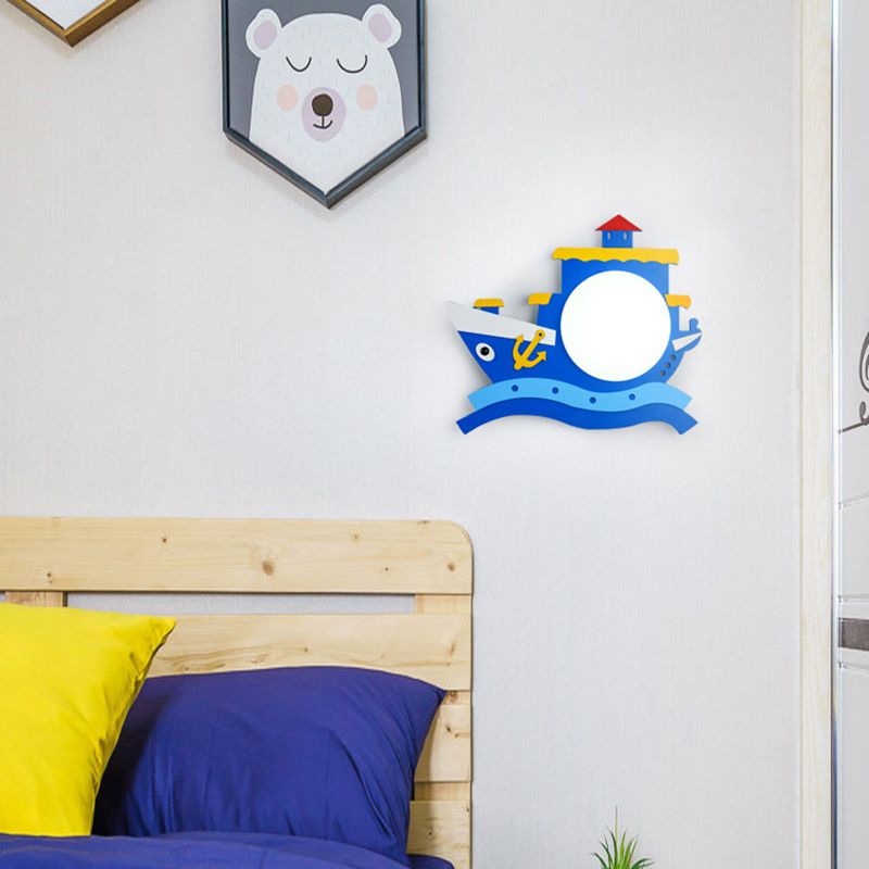 Plastic Round Shade LED Wall Lamp Cartoon Blue Wall Light Fixture for Kindergarten