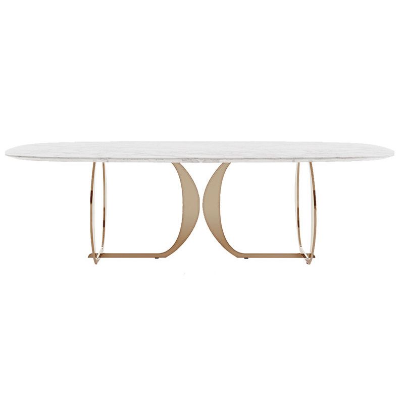 Mesa de comedor tradicional de lujo, mesa ovalada blanca con marco dorado