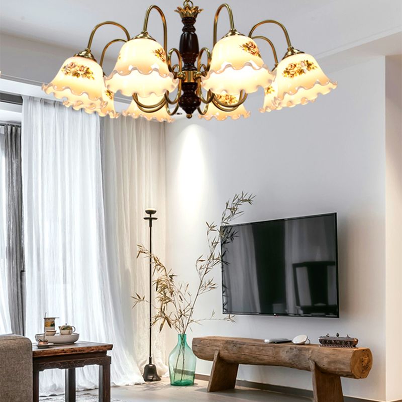 Gold Chandelier Lamp American Multi Light Hanging Light with Wood for Living Room