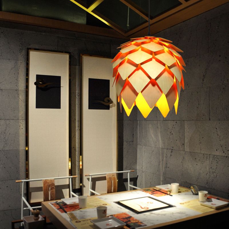 Wood Shaded Pendant Light Contemporary Single Suspension Lighting Fixture for Restaurant
