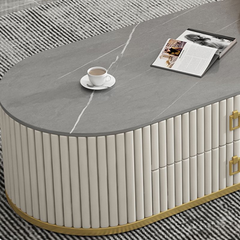 Slate Frame Coffee Table Glam Nesting Coffee Table Set with 2 Drawers