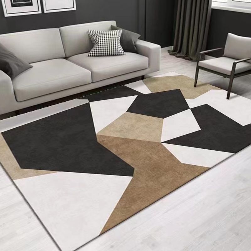 Tappeto grigio con stampa di geometria poliestere moderna tappeto resistente alle macchie per soggiorno