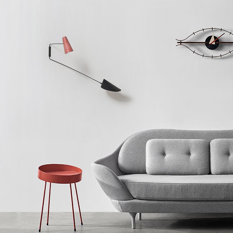 Minimalist Stylish Swing Arm Sconce Metal 2-Light Bedroom Reading Wall Light with Shade in Pink and Black