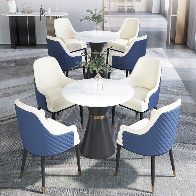 Contemporary Faux Marble Dining Table Set Round 1/2/3/4/5 Pieces Dining Set for Home Use