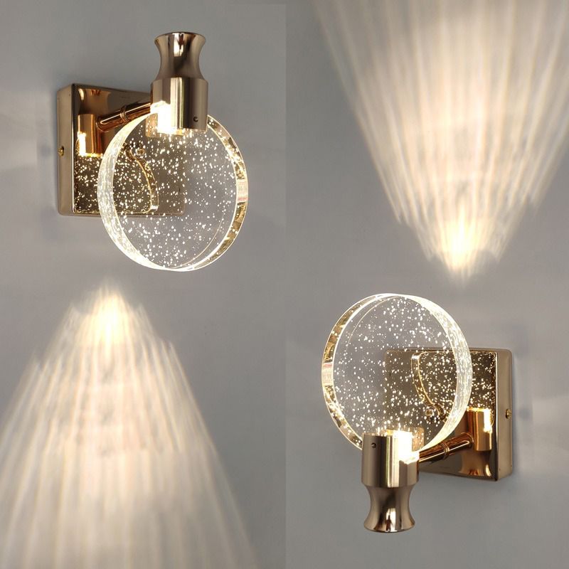 K9 Crystal Round Wall Lamp Simplicity LED Gold Vanity Lighting Fixture for Bathroom