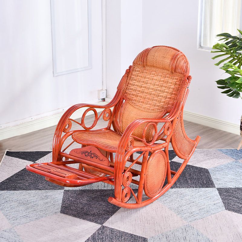 Traditional Spindle Rocking Chair Tobacco Finish with Pillow Rocker Chair Wicker