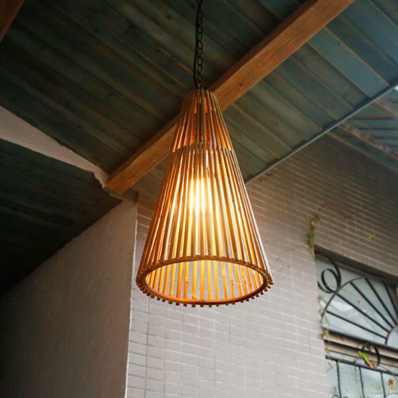 Lámpara de suspensión de madera natural con lámpara de tono de tono de tono de bambú de palo una lámpara de suspensión de madera natural con cadena ajustable