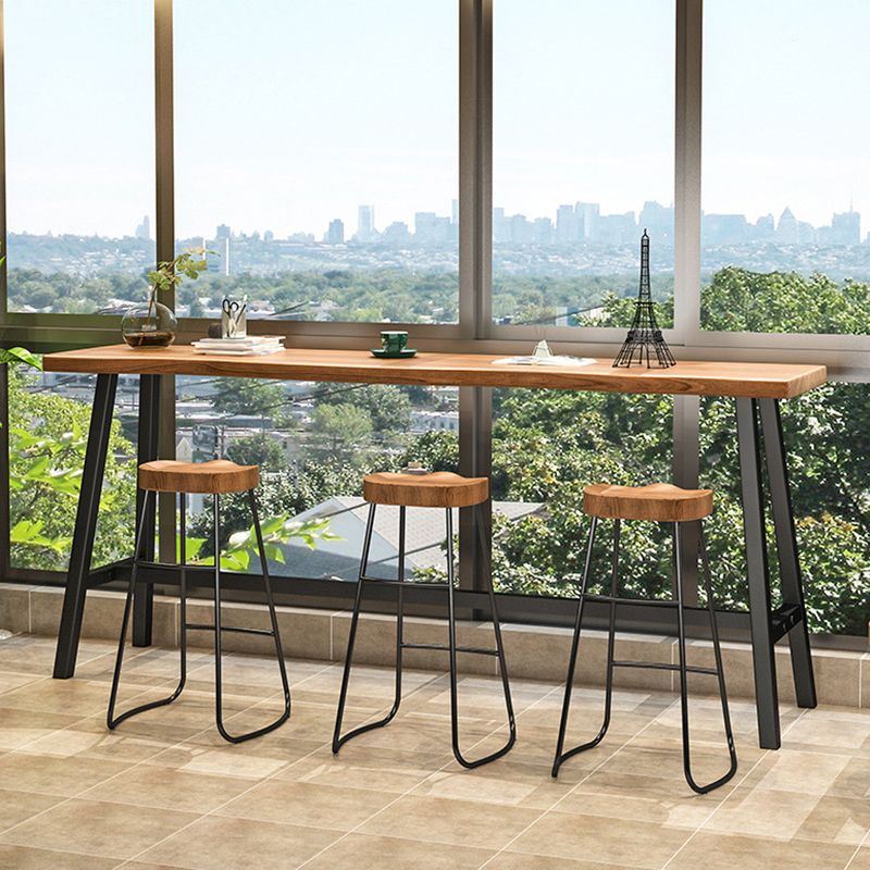 Rectangle Wood Bar Table Trestle Base Dining Table for Kitchen Living Room