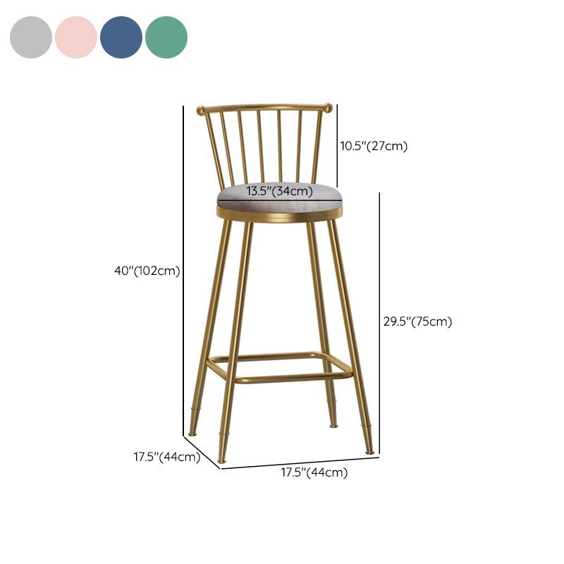 Glam Backrest Armless Counter Stool Iron Bar Stool with Velvet Cushion and Pedal for Cafe