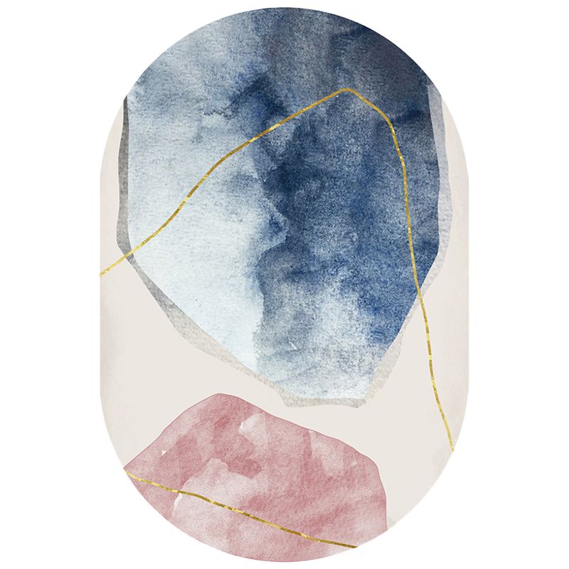 Fresh Watercolor Indoor Rug Modern Creative Oval Carpet Polyester Stain Resistant Rug for Bedroom