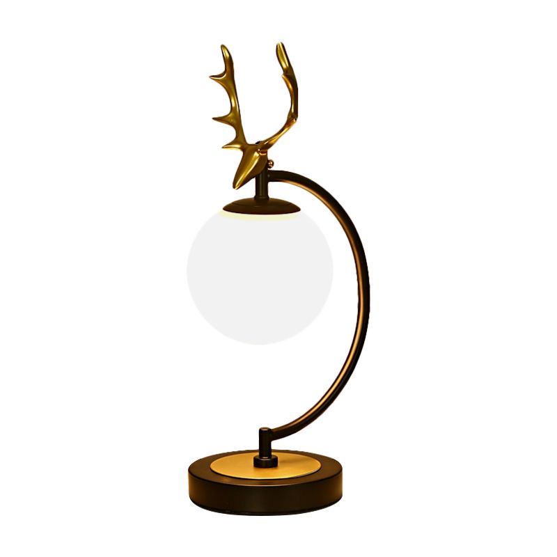 Lampada da lettura globo Cartoon vetro bianco 1 luce nero/oro con design cervo per camera da letto