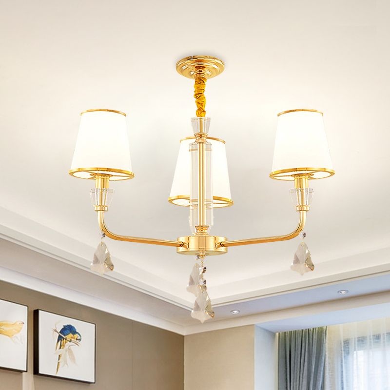 3-head kroonluchter verlichtingsarmatuur postmoderne slaapkamer hangende lamp met kegel opaal glazen schaduw in goud