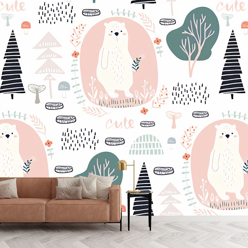 Contemporary Cute Bear Wall Mural Decal in Pink Children's Bedroom Wall Decor, Custom-Printed