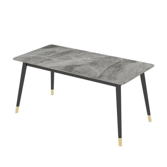 Rectangular Sintered Stone Dining Table Luxury White Furniture with Steel 4 Legs for Home