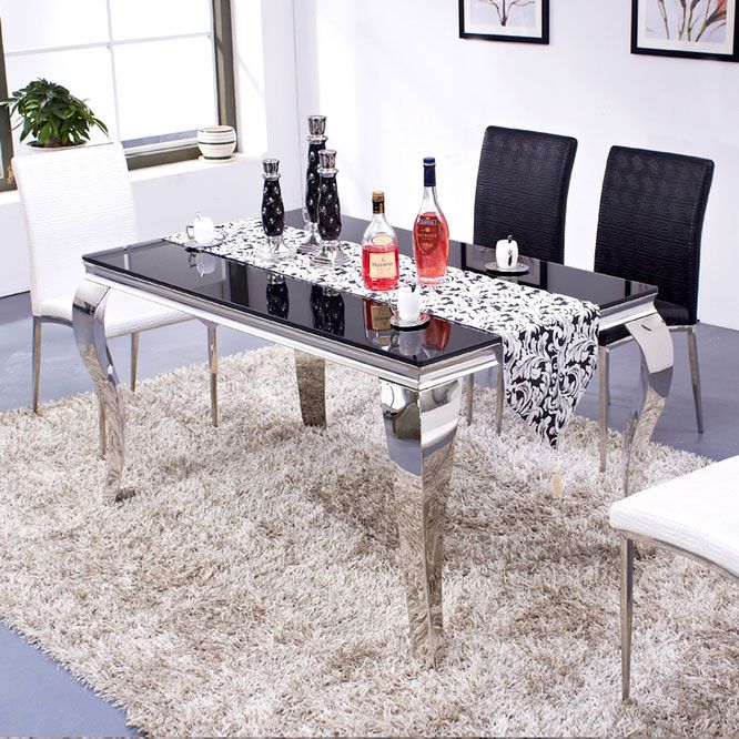 Rectangle Mid-Century Dining Table Four-Color Fixed Table for Dining Room