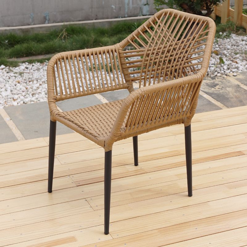 Brown Stacking Armchair Tropical Rattan Dining Chairs with Arm