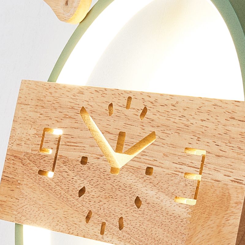 Circle Shape Wall Lighting Modern Style Wood 1 Light Sconce Lamp for Living Room