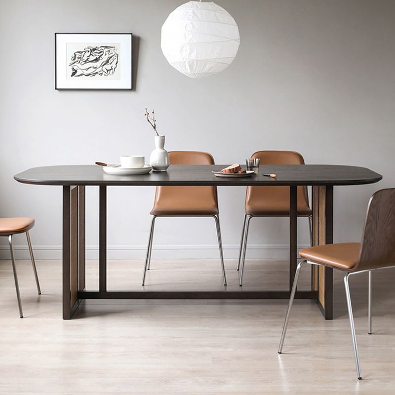 Modern Ash Wood Dining Table Oval Wooden Table with Double Pedestal in Black