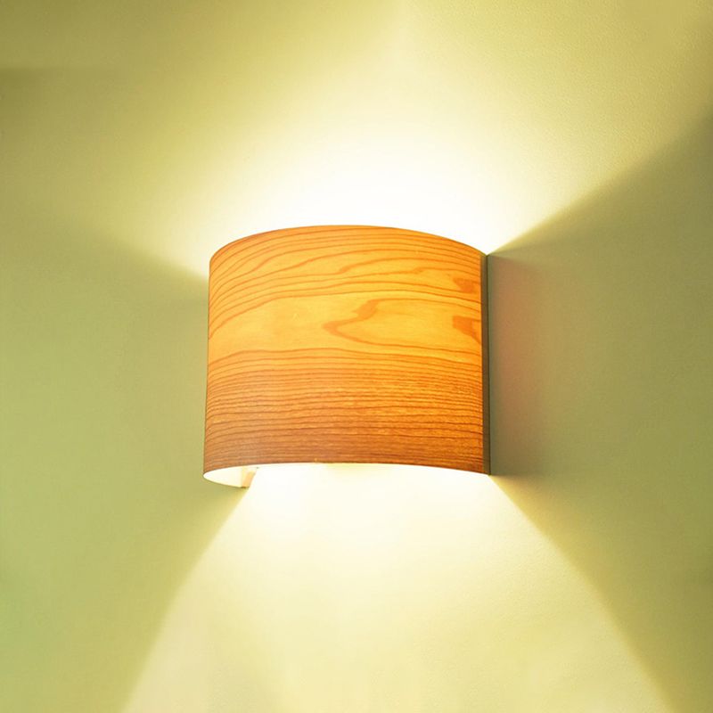 Wood Half-Cylinder Sconce Lights Modern Style 2 Lights Wall Lighting Fixtures