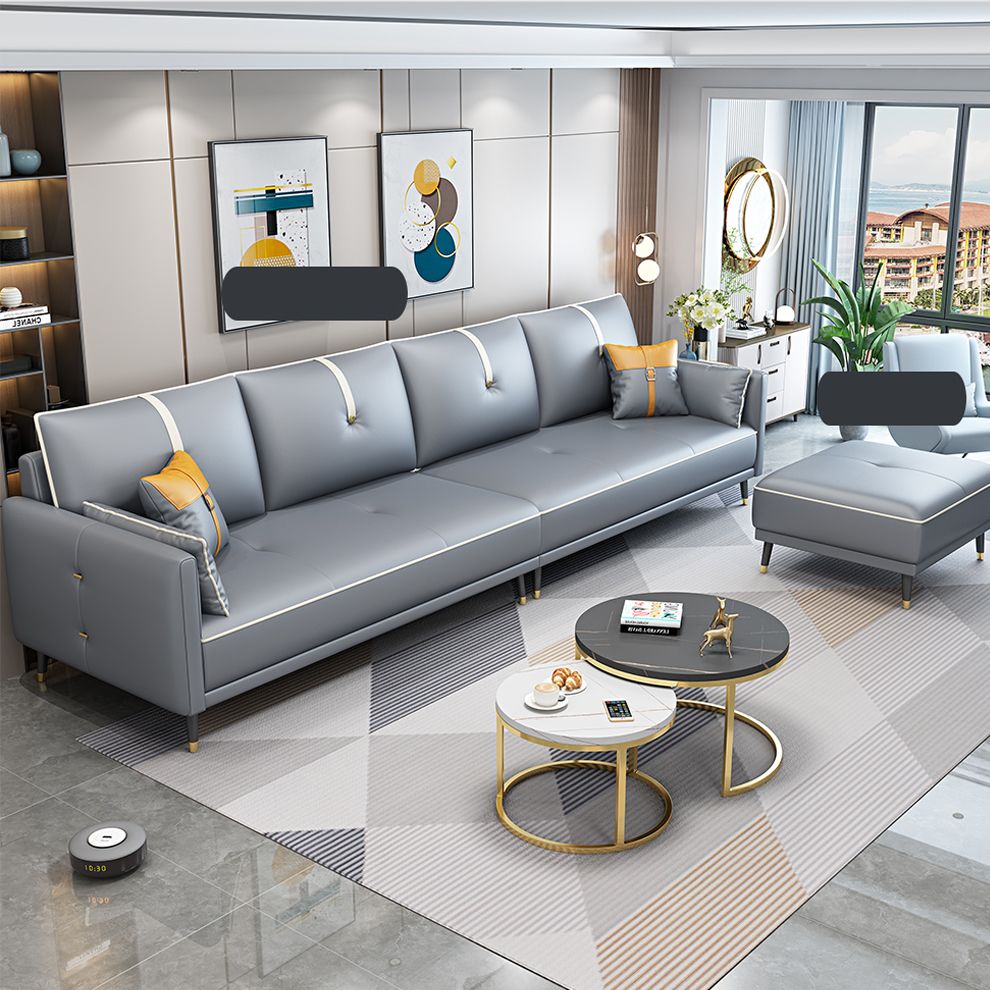 Faux Leather Sofa 35.43" High Modern Square Arm Sofa with 4 Pillows