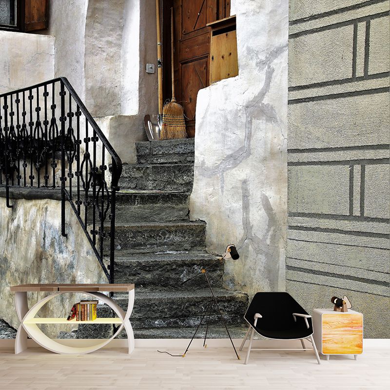 Stairs Architecture Mural Wallpaper Stain Resistant Wall Decor for Home Decor