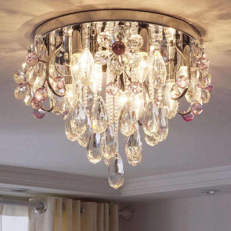 Lampada da incasso a goccia in cristallo con montaggio a soffitto, moderna, con finitura cromata, per camera da letto