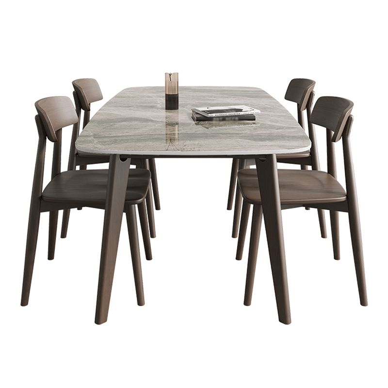 Contemporary Solid Wood Dining Table Sintered Stone Dining Table with 4 Legs