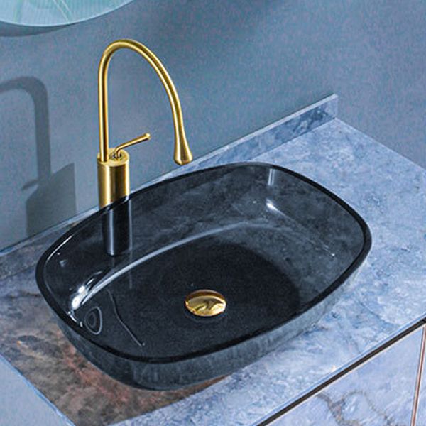 Contemporary Bathroom Sink Glass Oval-Shape Vessel Bathroom Sink with Pop-Up Drain