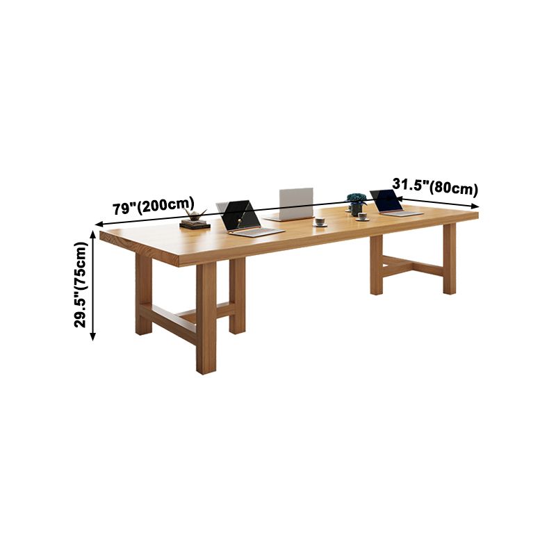 Rectangle Industrial Dining Room Table Pine Solid Wood Table with Double Pedestal