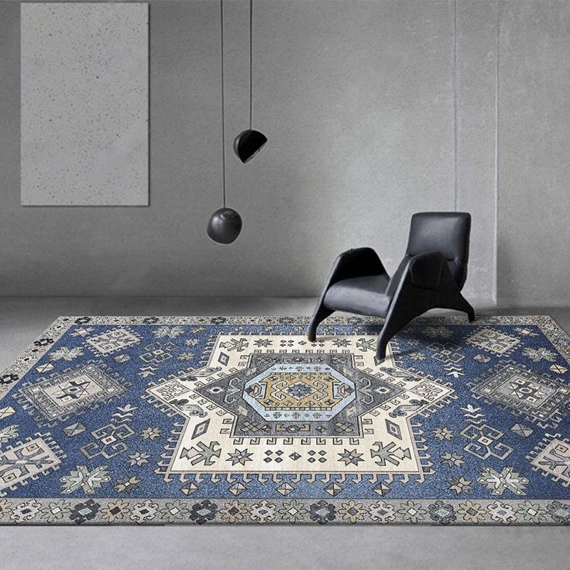 Blue Modern Rug Polyester Graphic Rug Washable Rug for Living Room