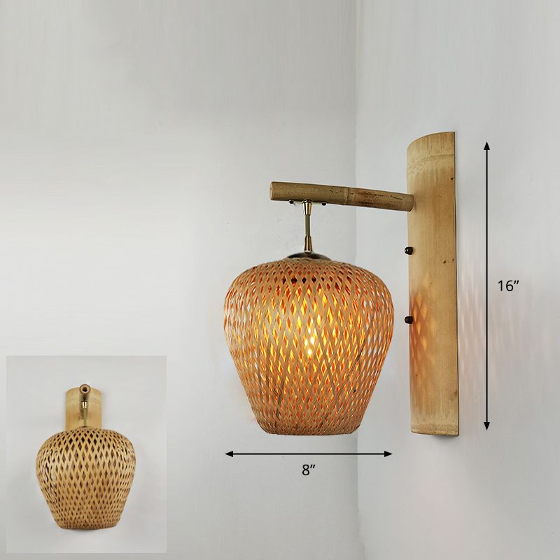 Handmade Wall Mount Light Modern Bamboo Single Wood Wall Light Fixture for Corridor