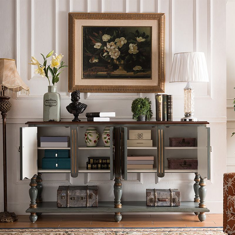 Industrial 4-Door Cabinet, 39" Tall Wood Rectangle Accent Chest, Distressed Wood